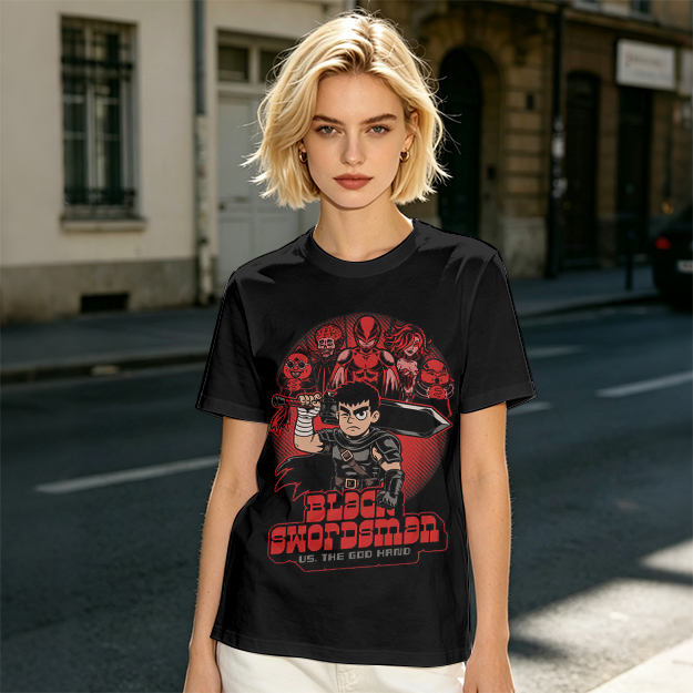 Black Swordsman vs God Hand Anime Graphic T-Shirt