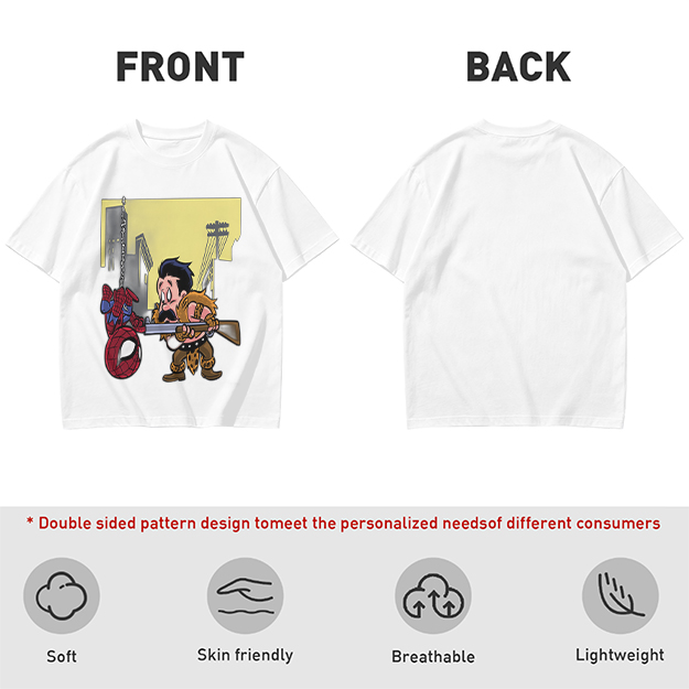 Olive T-shirt with Spider-Man and Hunter Cartoon Print