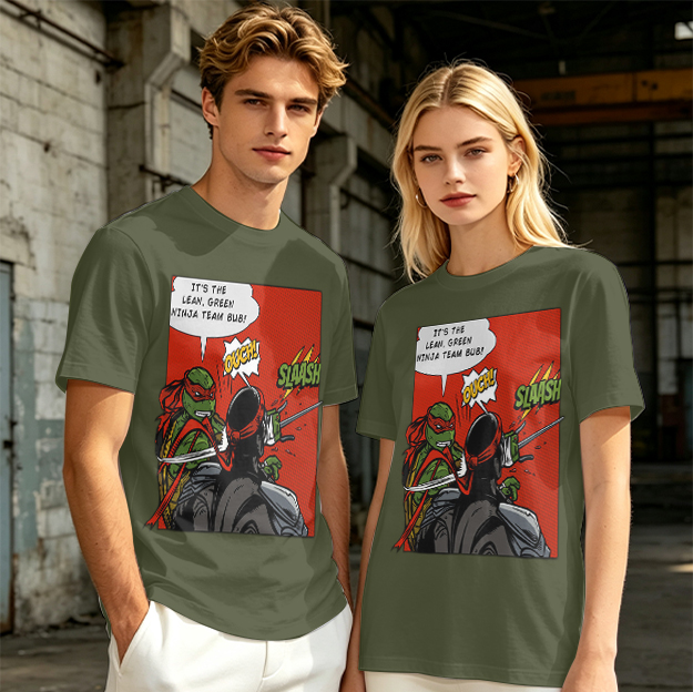 Olive T-Shirt with Ninja Turtles Comic Print