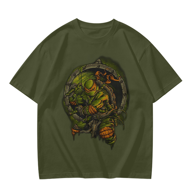Olive Green T-Shirt With Ninja Turtle Porthole Graphic