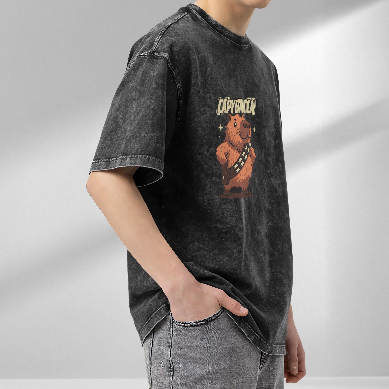 Capybacca Graphic Vintage Wash T-Shirt For Fans