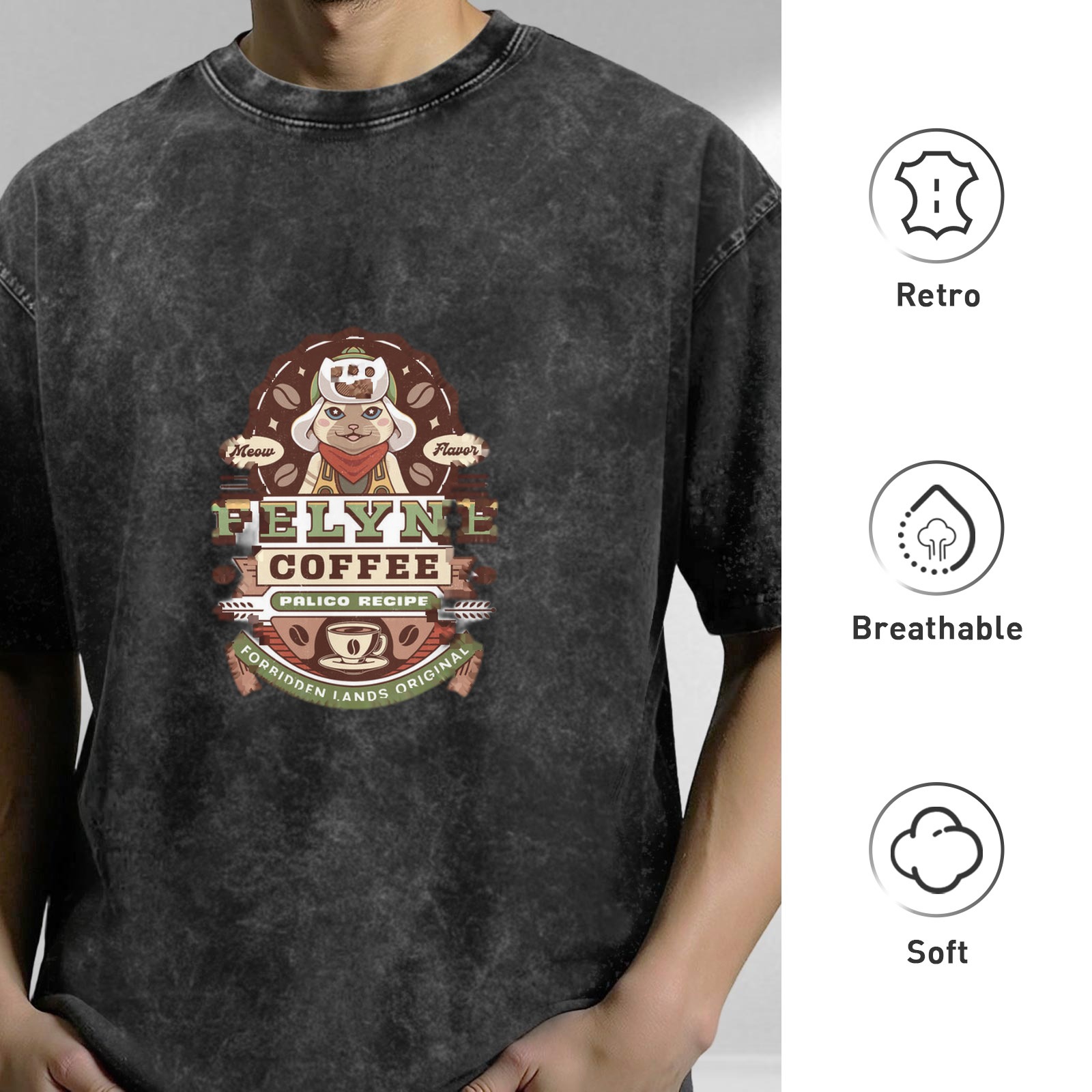Felyne Coffee Palico Recipe Vintage Washed Graphic T-Shirt