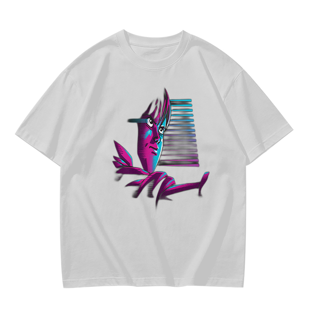 Olive T-Shirt With Abstract Neon Portrait Graphic