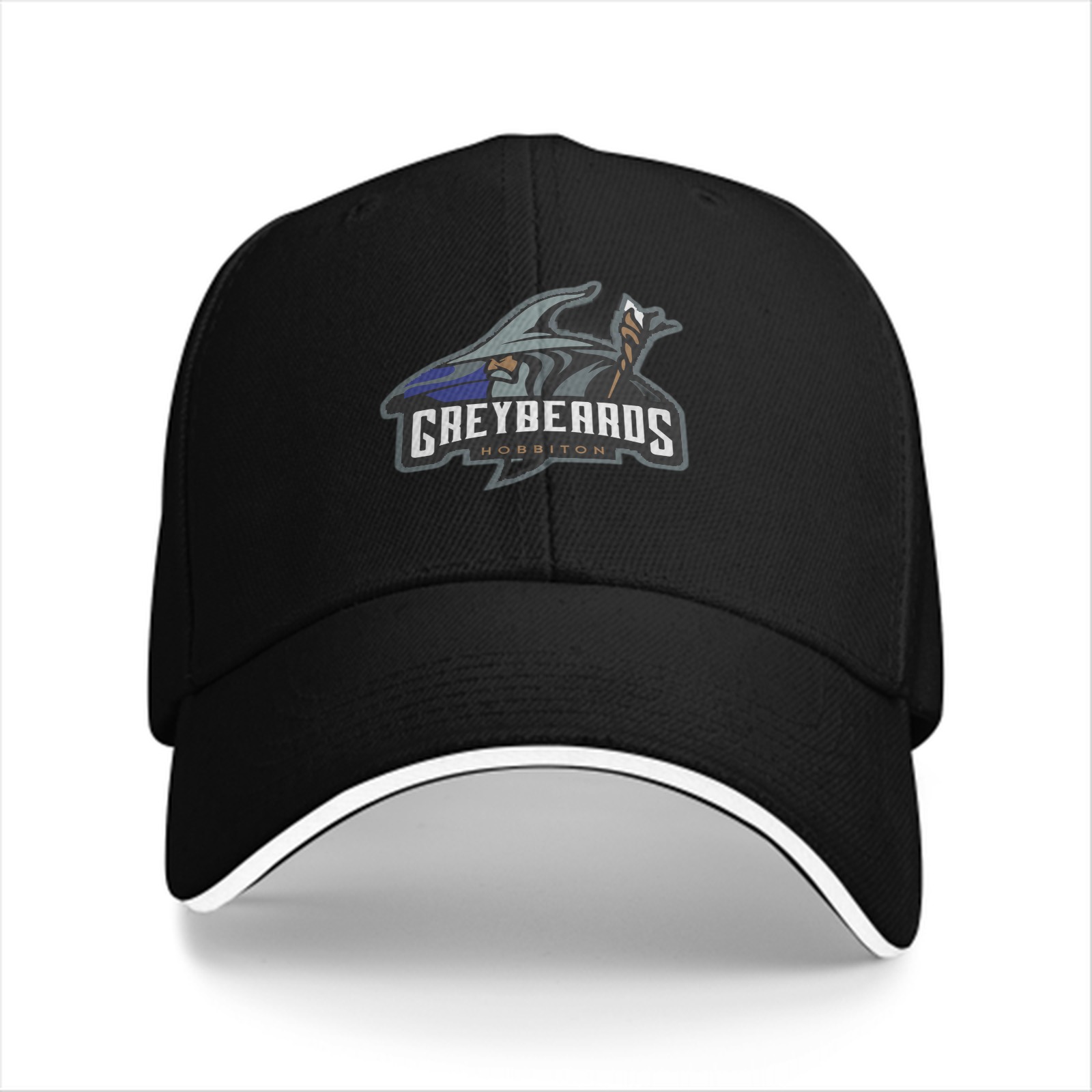 Black baseball cap with Greybeards Hobbiton wizard logo