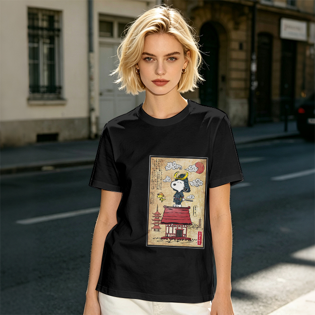 Olive T-Shirt with Samurai Snoopy Japanese Art Print