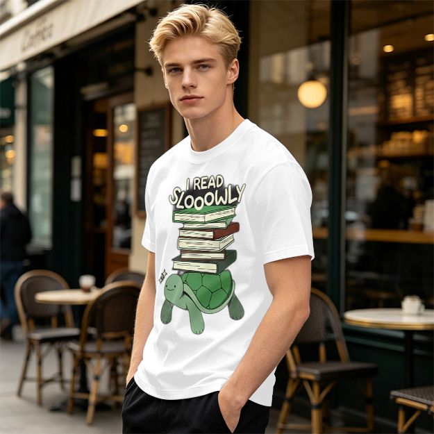 I Read Sloowly Turtle Stacked With Books T-Shirt