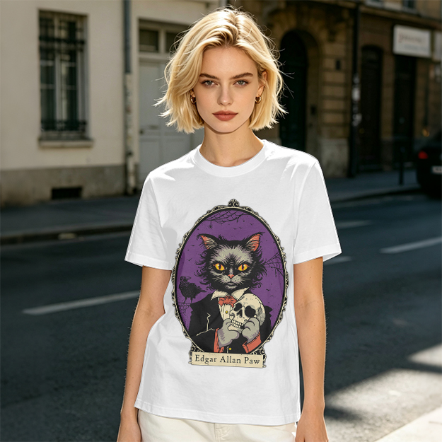 Edgar Allan Paw Cat Skull Raven Graphic Tee