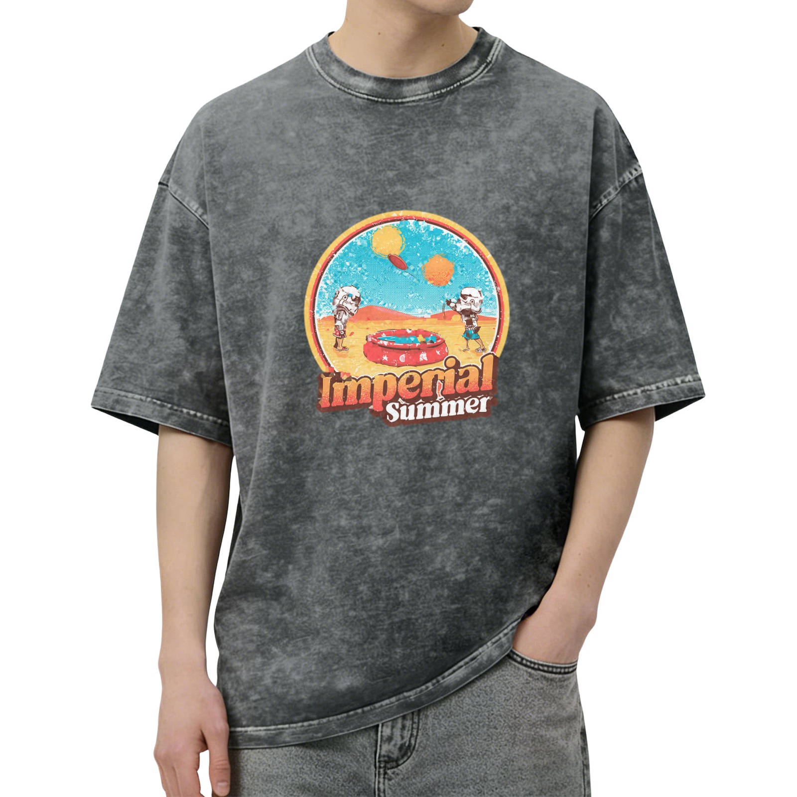Imperial Summer Graphic Black Wash Oversized T-Shirt