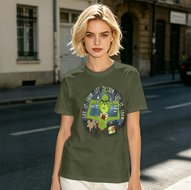 Olive Grinch Christmas Let It Snow Graphic T-Shirt