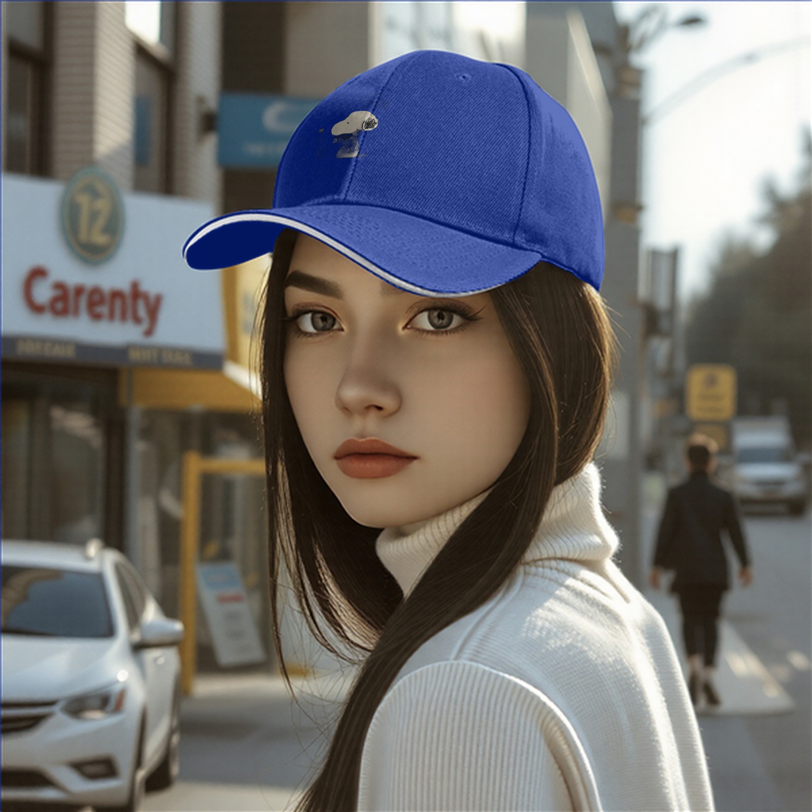 Black baseball cap with Snoopy and Woodstock graphic