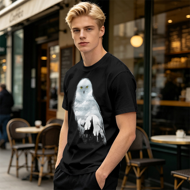 Olive Green T-Shirt With Snowy Owl Graphic Print