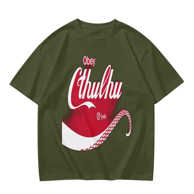 Obey Cthulhu Graphic Print Olive Green T-Shirt