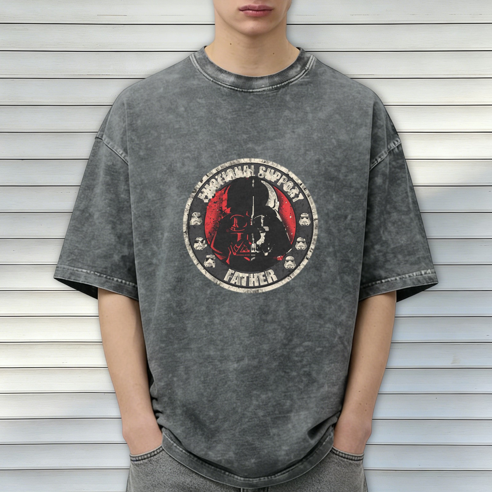 Star Wars Darth Vader Emotional Support Father Acid Wash T-Shirt