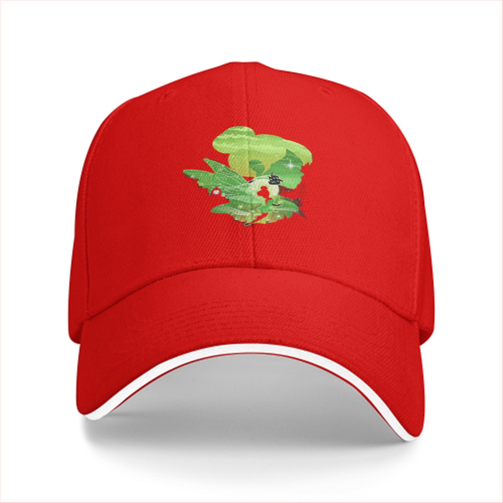 Black Baseball Cap With Green Fairy Silhouette Graphic