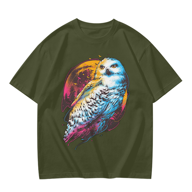 Owl Graphic Print Dark Green Casual T-Shirt