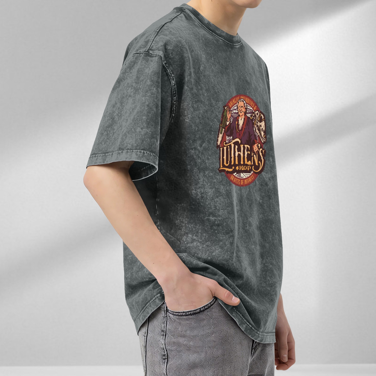 Vintage Washed Graphic Tee with Luthen's Shop Artwork