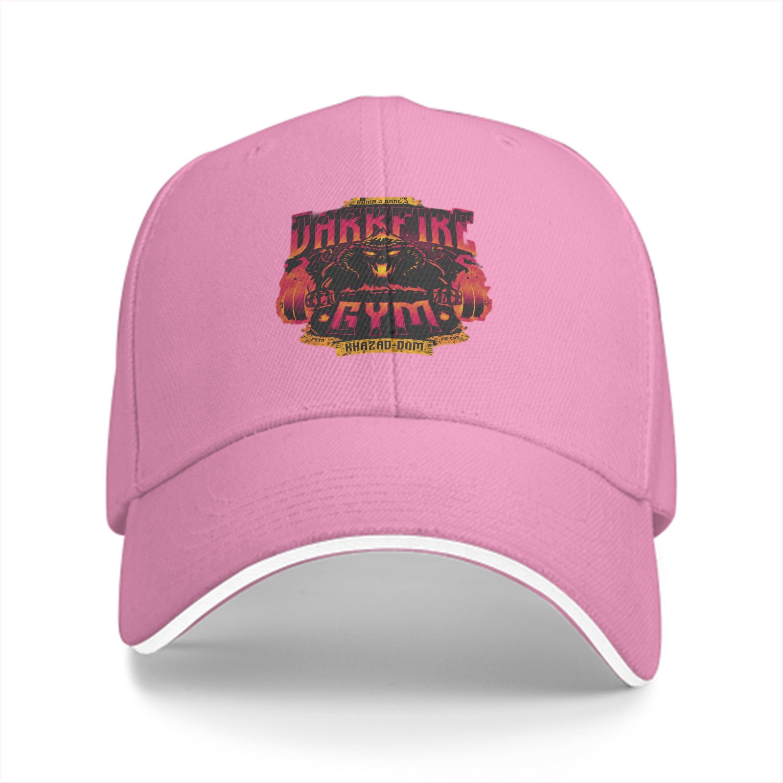 Black baseball cap with Darkfire Gym Khazad-dam graphic print