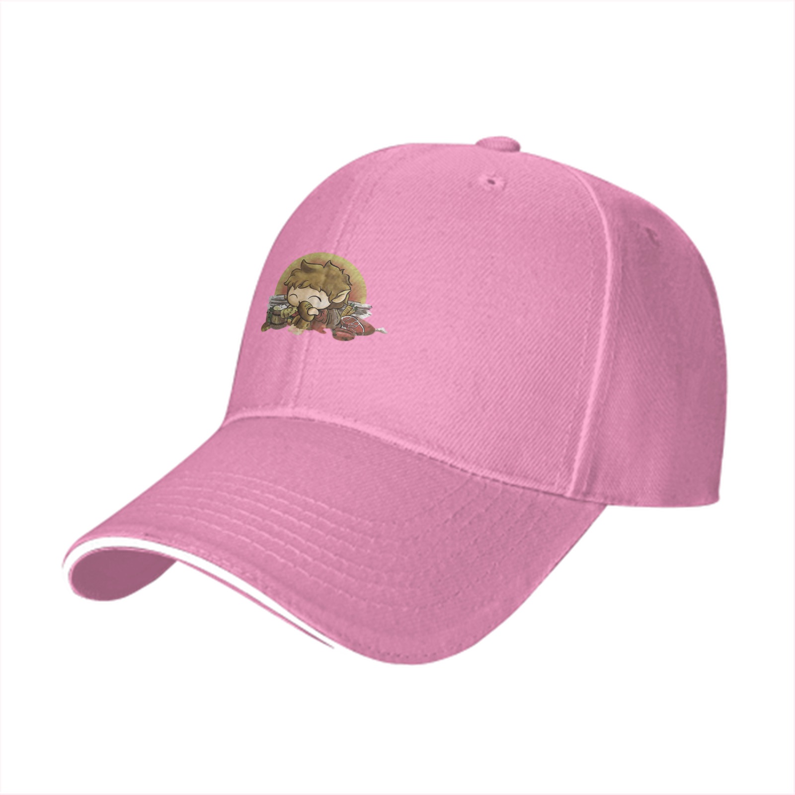 Black baseball cap with cute hobbit and treasure graphic