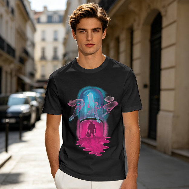 Olive T-Shirt With Neon Capsule Anime Inspired Graphic Print