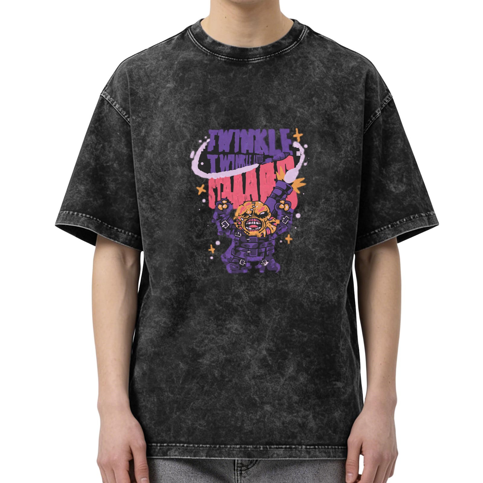 Washed black graphic t-shirt with Twinkle Twinkle Chaos monster print