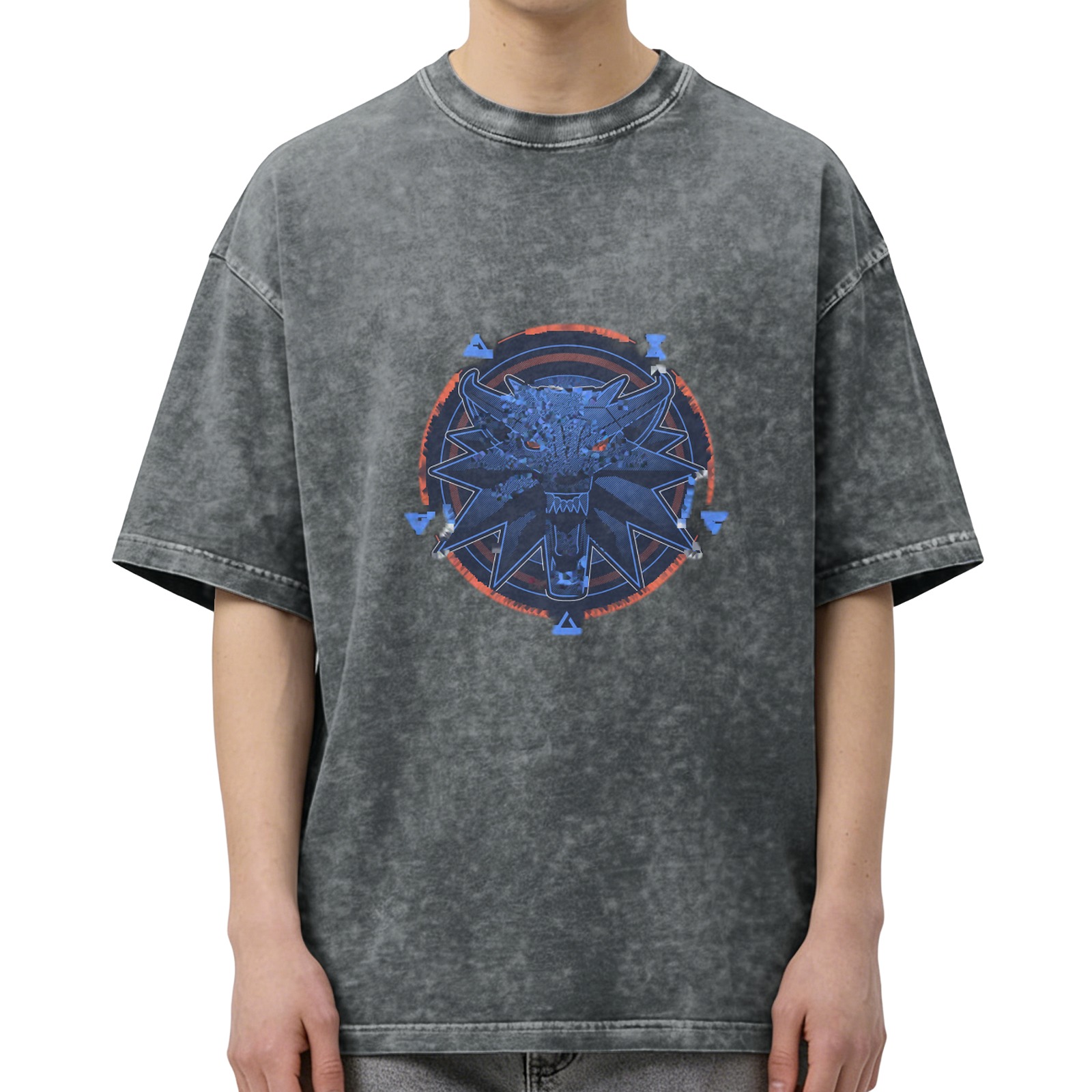 Witcher Wolf Medallion Graphic Stonewashed Black T-Shirt