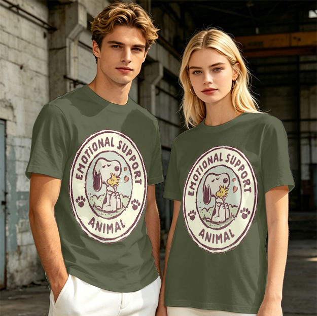 Olive Green Snoopy Emotional Support Animal Graphic T-Shirt