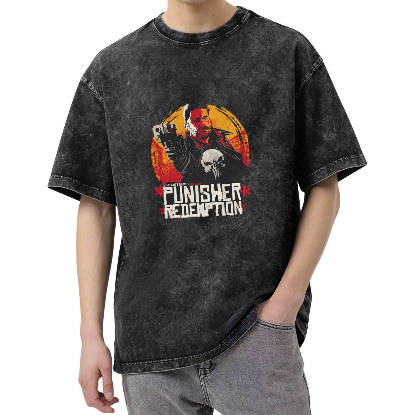 Punisher Redemption Graphic Stonewashed Black T-Shirt