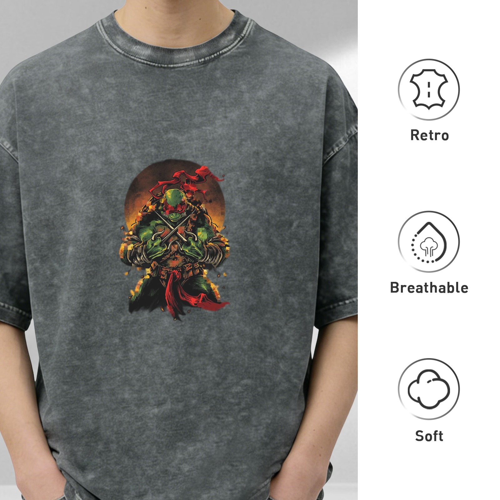 Washed black oversized t-shirt with Raphael Teenage Mutant Ninja Turtles graphic