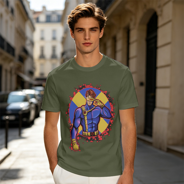 Olive T-Shirt Featuring Cyclops X-Men Superhero Graphic