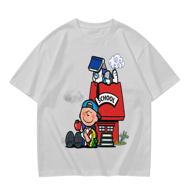 Olive T-shirt with Charlie Brown and Snoopy School Print
