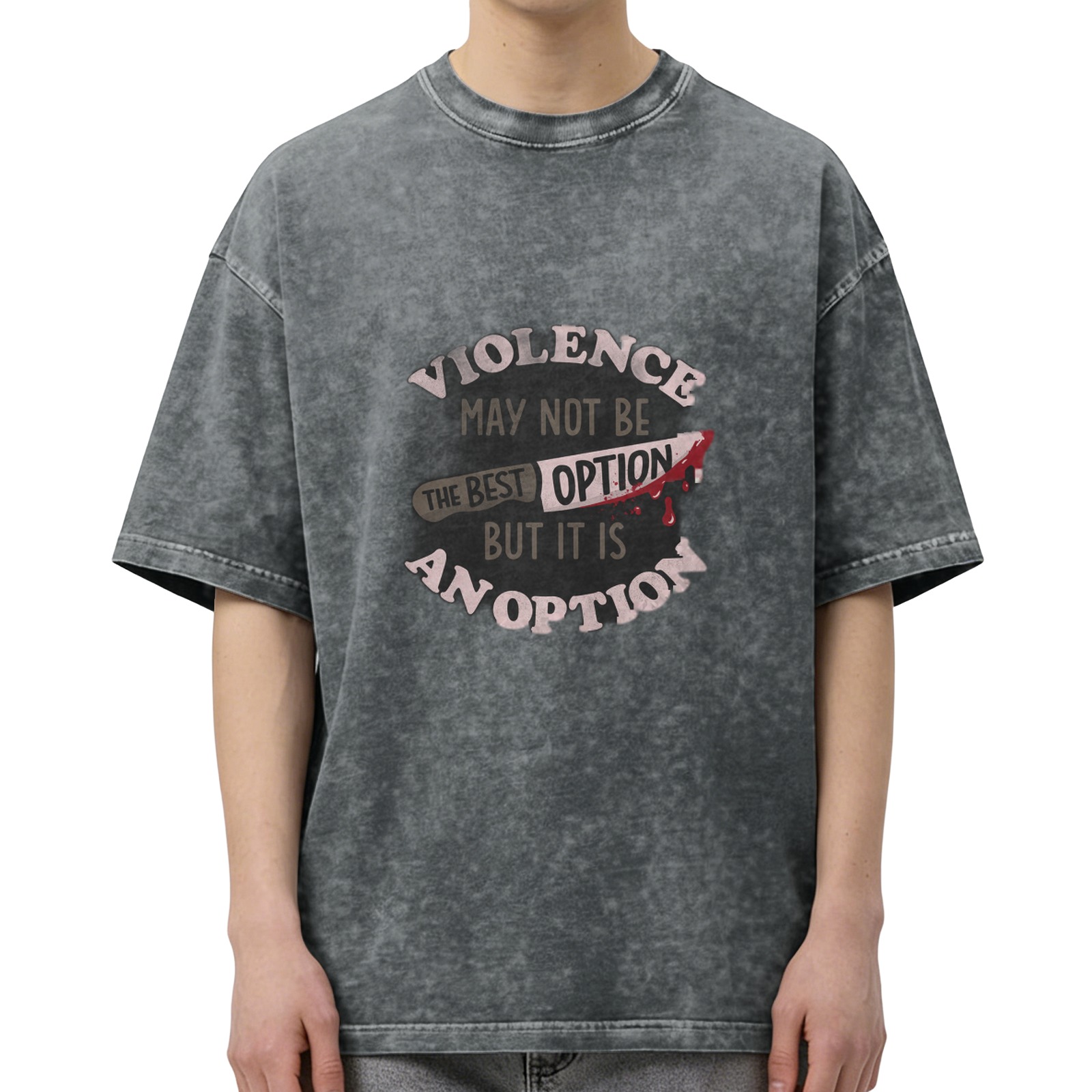Oversized acid wash graphic tee with violence is an option print