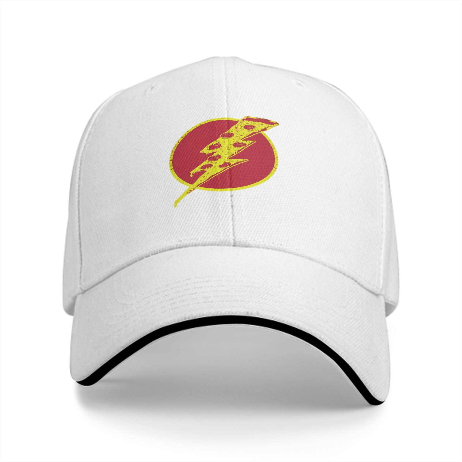 Black Baseball Cap With Pizza Lightning Bolt Graphic