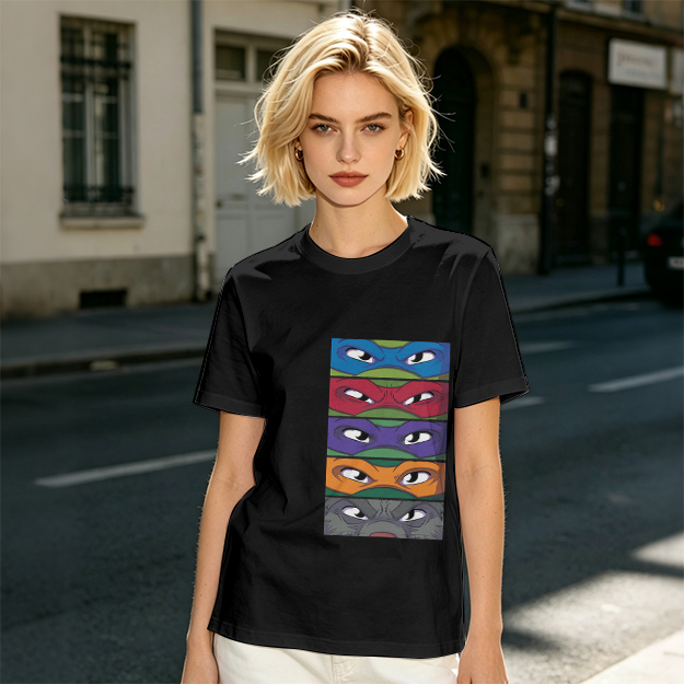 Olive T-Shirt with Teenage Mutant Ninja Turtles Masks Print