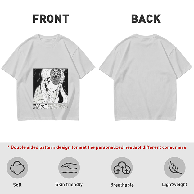 Olive anime graphic t-shirt with spiral eye design