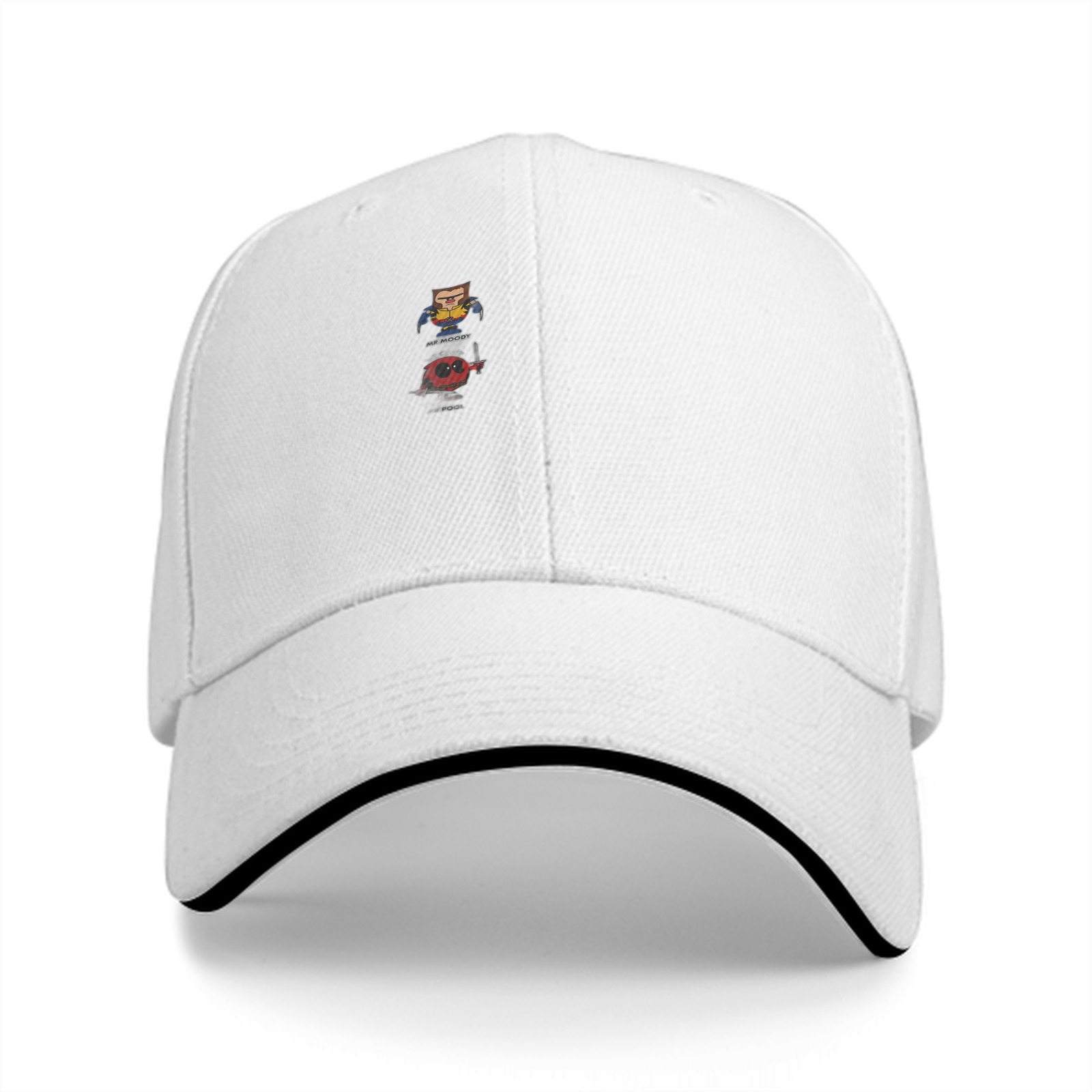 Black Baseball Cap With Small Character Graphic Print