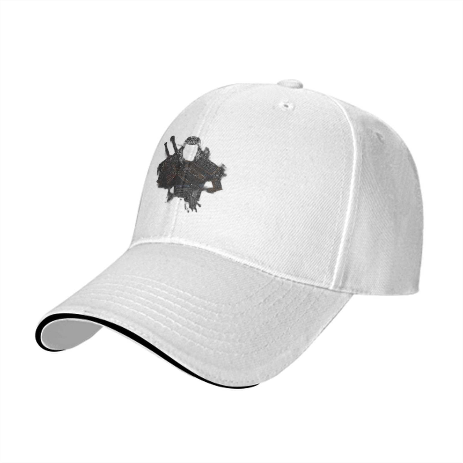 Black Baseball Cap With Faded Warrior Graphic Design