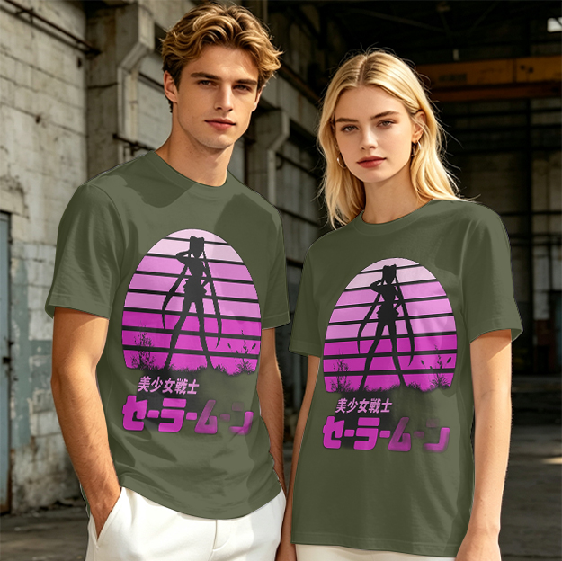 Sailor Moon Anime Silhouette Retro Sunset Graphic T-Shirt