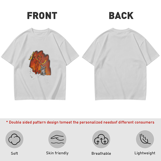 Olive T-shirt with Cartoon Demon and Wizard Fantasy Print
