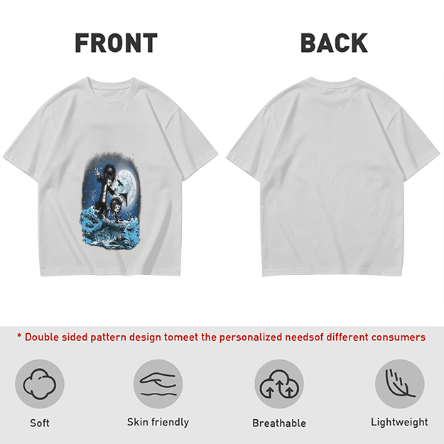 Olive T-Shirt With Gothic Moonlit Water Creature Graphic Print