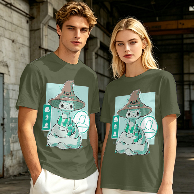 Olive T-Shirt With Cute Wizard Snake Graphic Design