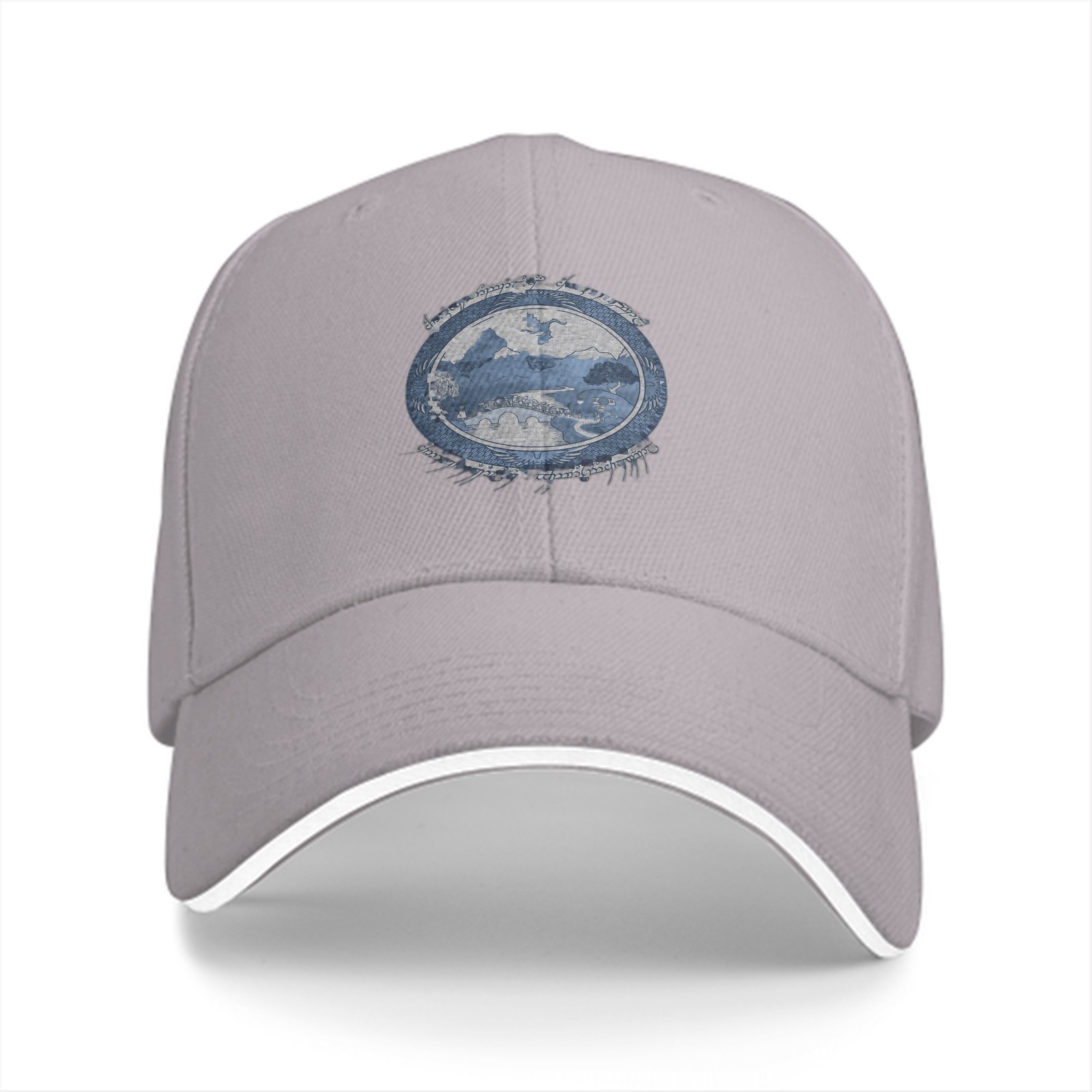 Black Baseball Cap With Distressed Blue Landscape Graphic