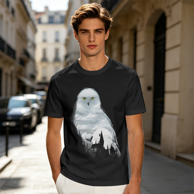 Olive Green T-Shirt With Snowy Owl Graphic Print