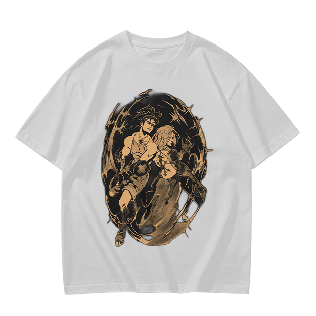 Olive Graphic Tee with Dynamic Anime Character Art Print