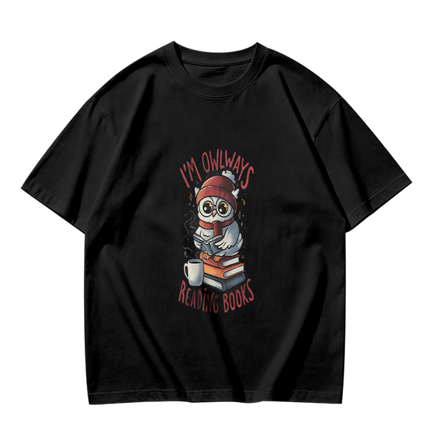 Owl reading books graphic olive green casual t-shirt