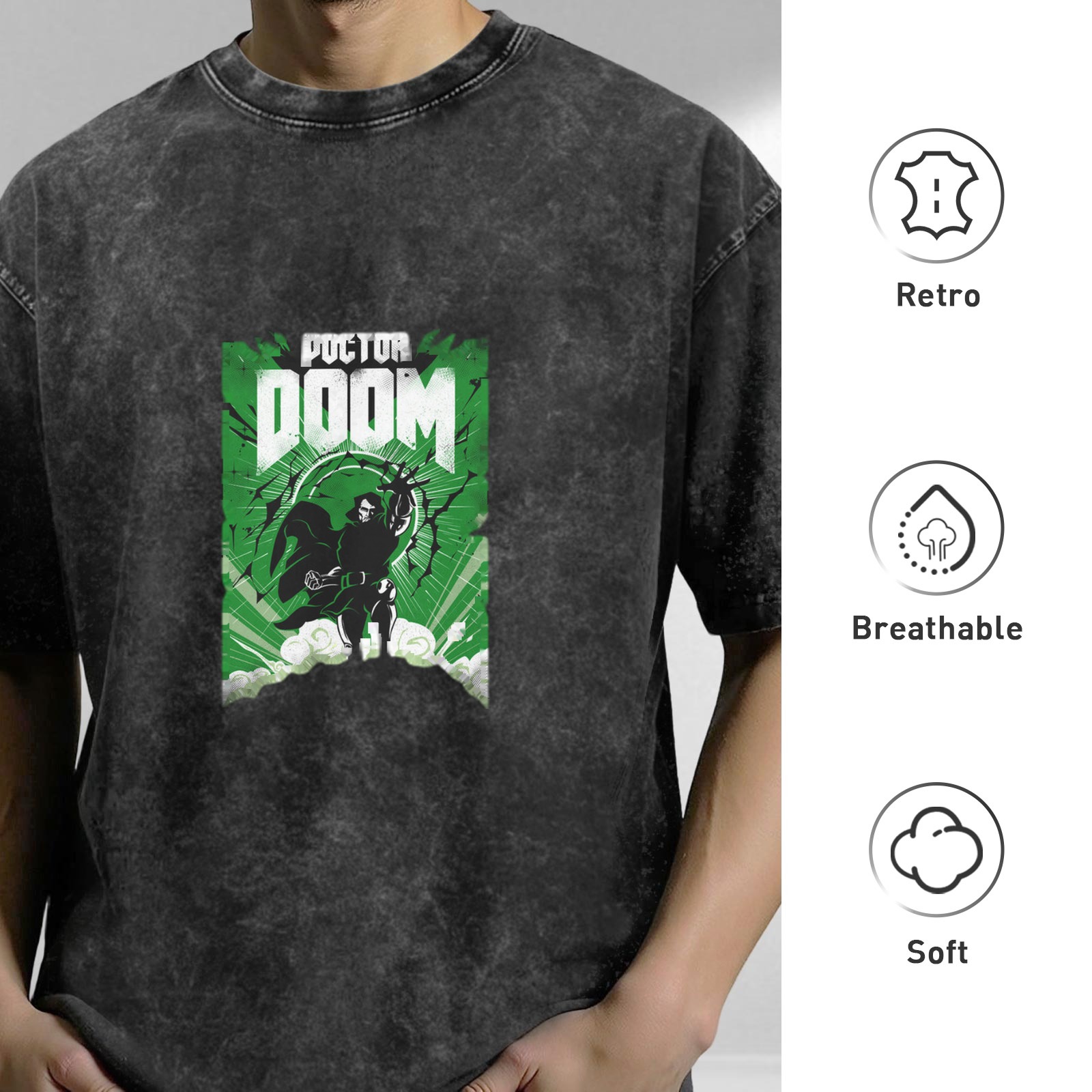 Doctor Doom Graphic Stonewashed Black T-Shirt