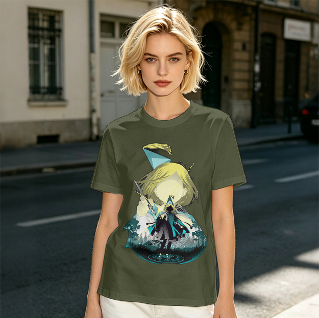 Olive T-Shirt With Chibi Wizard Anime Character Print