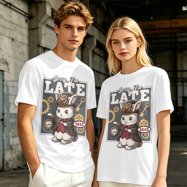 Sorry I'm Late Steampunk White Rabbit Graphic T-Shirt