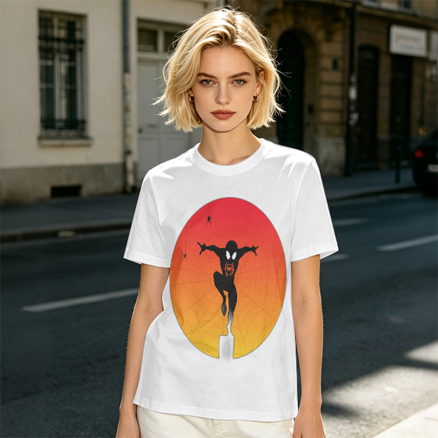 Olive T-Shirt with Spider-Man Silhouette Sunset Graphic