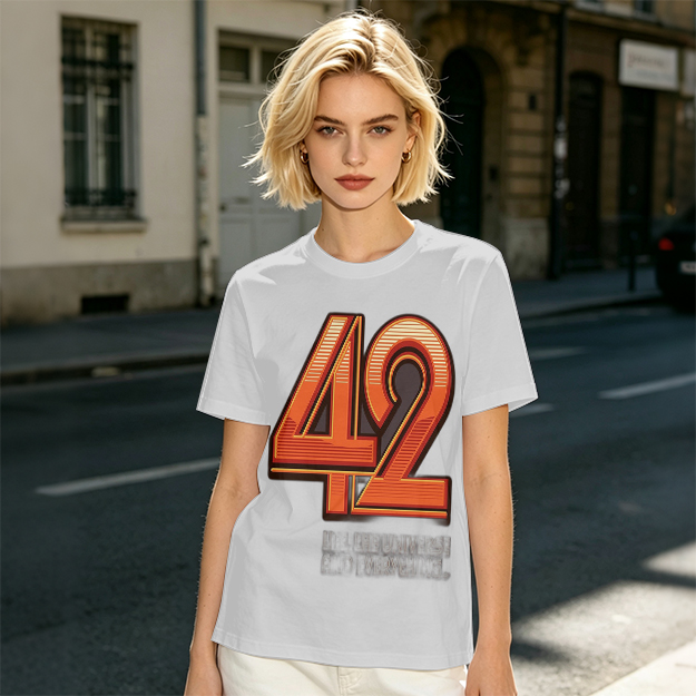 Olive Green T-Shirt With Retro Number 42 Graphic Print