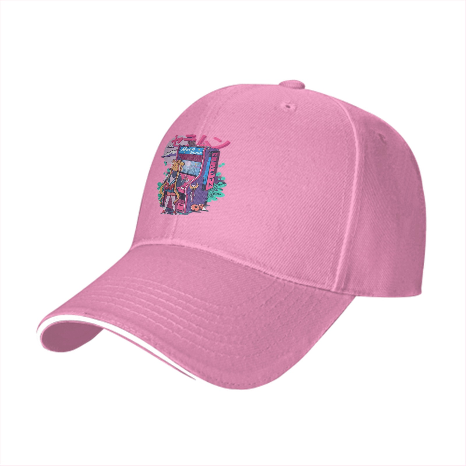 Black Baseball Cap With Anime Arcade Game Graphic